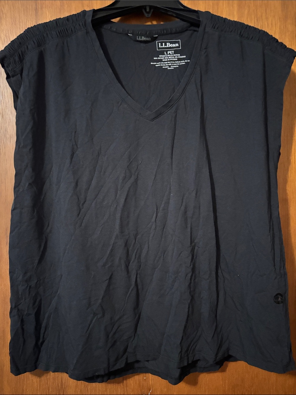 L.L. Bean Black V-Neck Sleeveless Tank with Shirred Shoulders